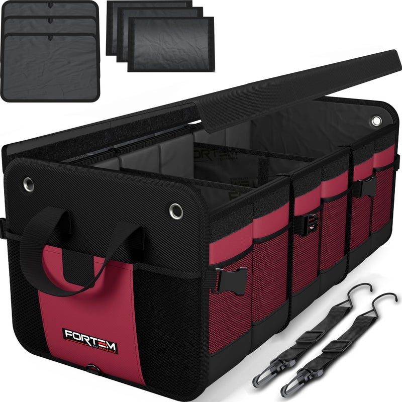 FORTEM Trunk Organizer For SUV Car Organizer and Storage, Multi-Compartment Storage Bag Car Accessories for Women Men, Perfect Christmas Gifts, 1680D Oxford, Non Slip Bottom, Straps, Soft Cover (90L) - Image 1